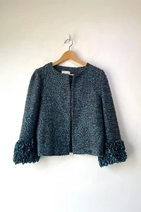 Marni Brown Aqua Tweed Mini Ruffle Blazer Selected by The Curatorial Dept.