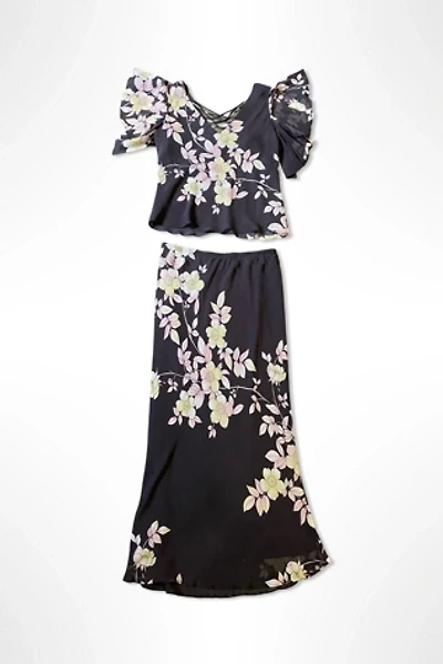 Y2K Silk Print Chiffon Top and Skirt Set Selected By Ritual Vintage