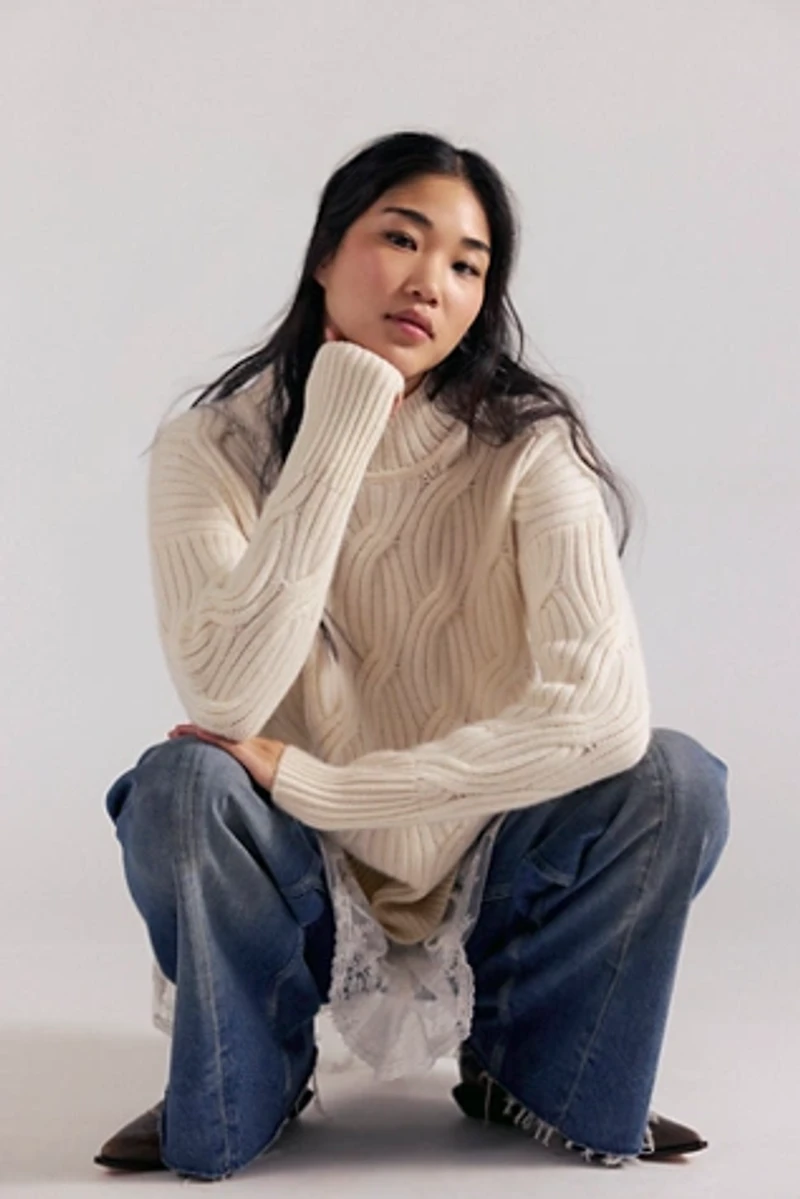 L.L.Bean Cashmere Cable Mockneck Sweater