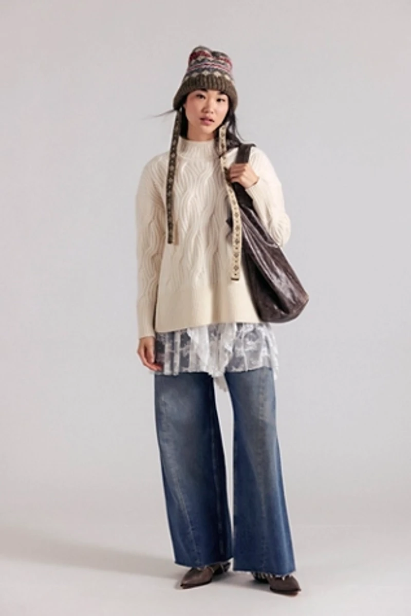 L.L.Bean Cashmere Cable Mockneck Sweater