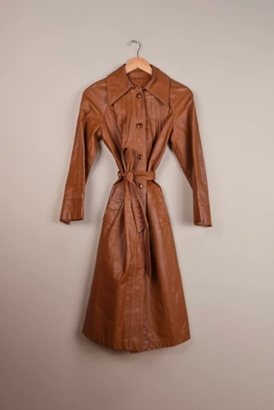 90s Vintage Brown Leather Trench Coat Selected By The Igala NYC