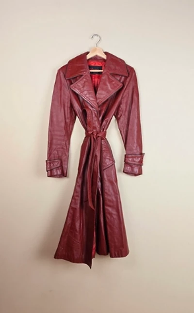 90s Vintage Wilsons Burgundy Leather Trench Coat Selected By The Igala NYC