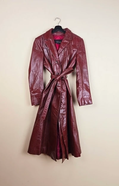 90s Vintage Wilsons Burgundy Leather Trench Coat Selected By The Igala NYC
