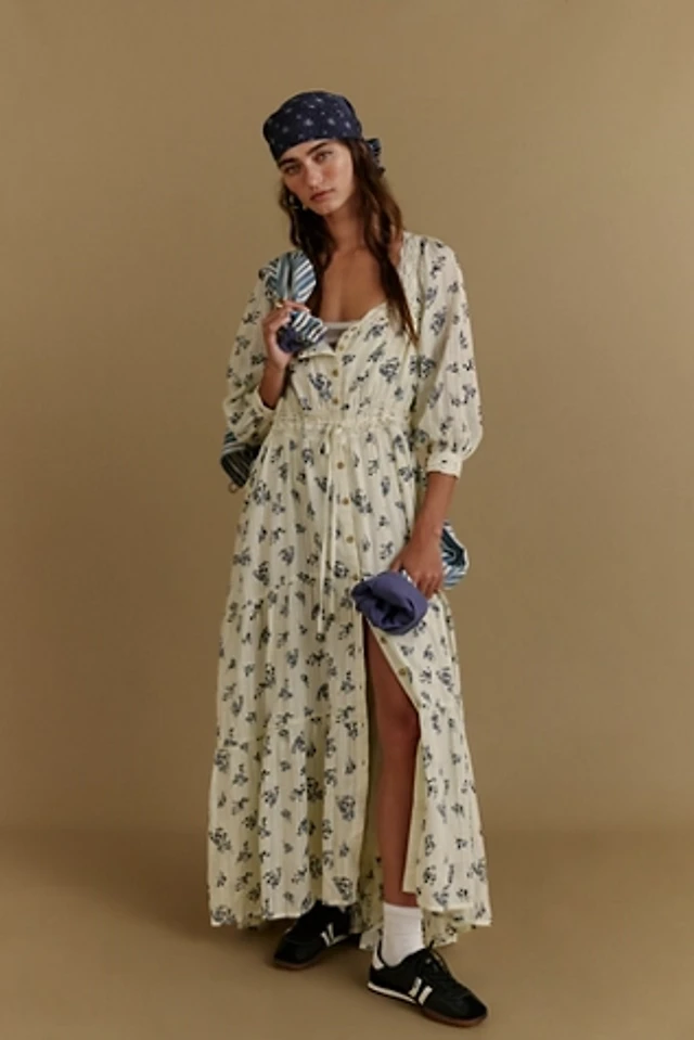 chinese dress ladies Women's Free People Morning Meadows Maxi Dress Large Pastel Blue Combo
