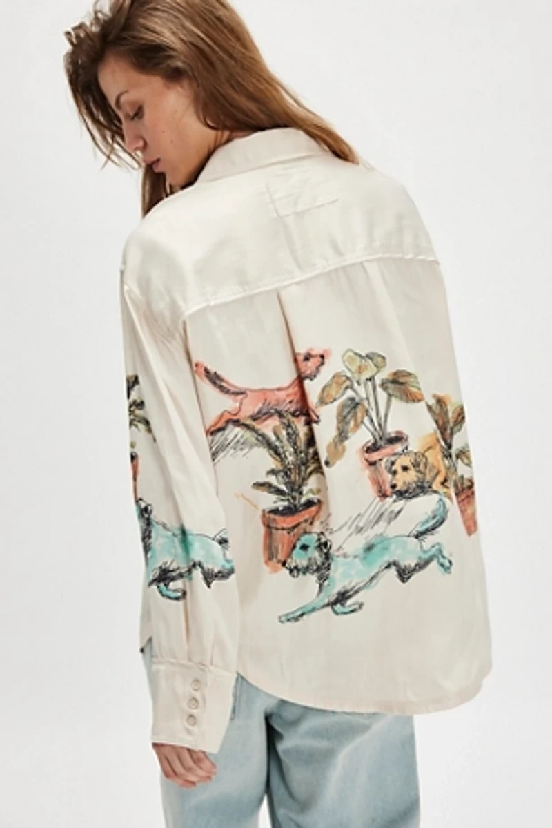 We The Free Watercolor Animal Printed Button Down
