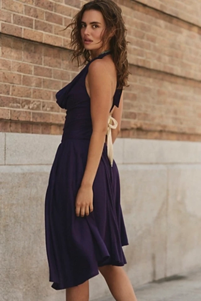 midi green formal dress One Shoulder Satin Open Back Midi Evening & Prom Dress NXJE931