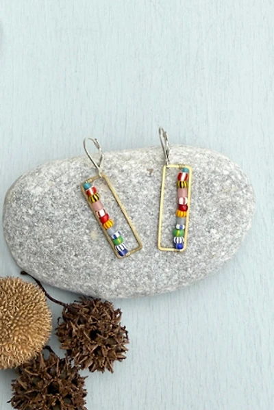 Nancy Melet Happy Rectangle Hoop Earrings