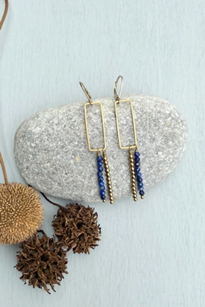 Nancy Melet Lapis Walking Stick Earrings