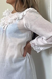 Lace and Ruffled Romantic Night Dress with Embroidery and Ribbon Selected by KA.TL.AK