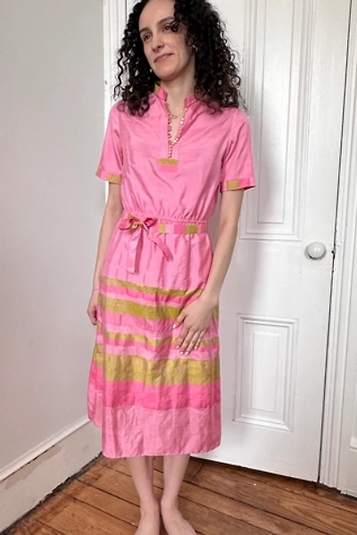 Vintage Preppy Pink Raw Silk Sashed Garden Party Dress Selected by KA.TL.AK