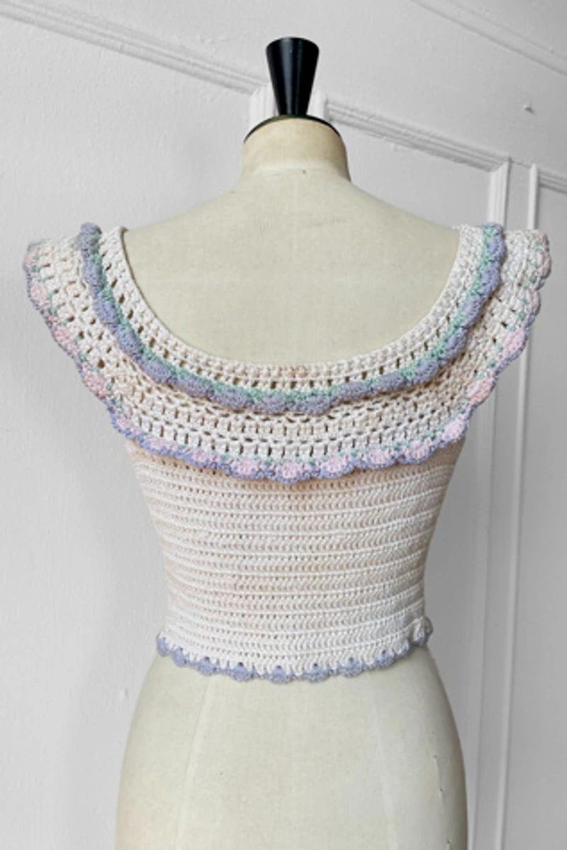 70s Crochet Ruffle Sleeve Fitted Top Selected by MARMALADE