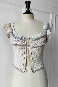 70s Crochet Ruffle Sleeve Fitted Top Selected by MARMALADE