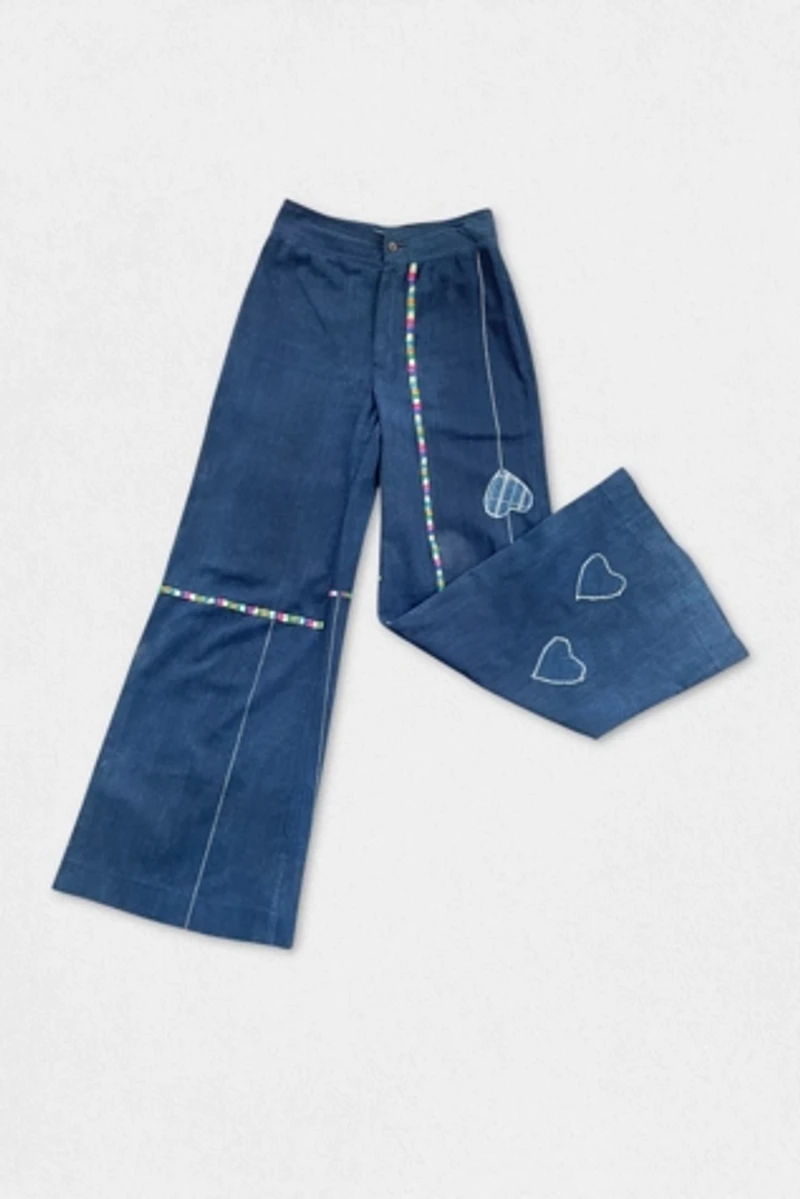 70s Bell Bottom High-Waist Embroidered Denim Trousers Selected by MARMALADE