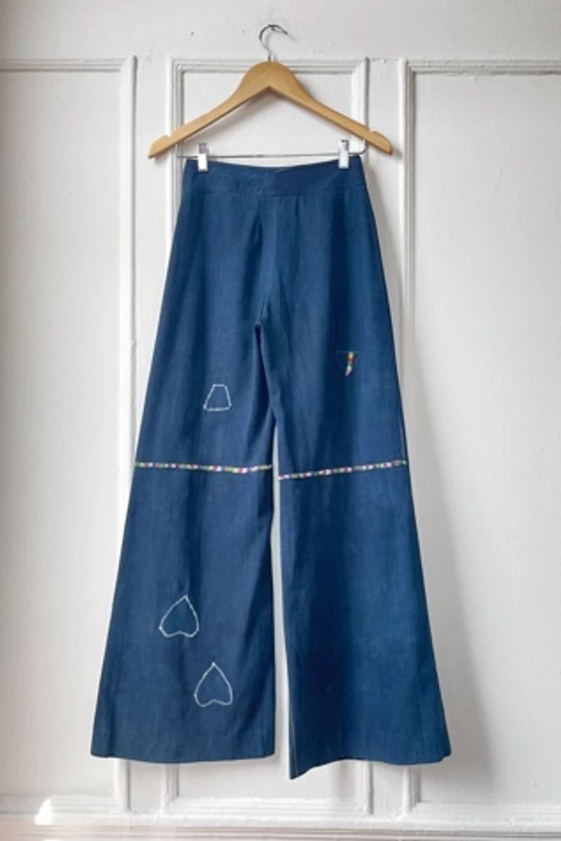70s Bell Bottom High-Waist Embroidered Denim Trousers Selected by MARMALADE