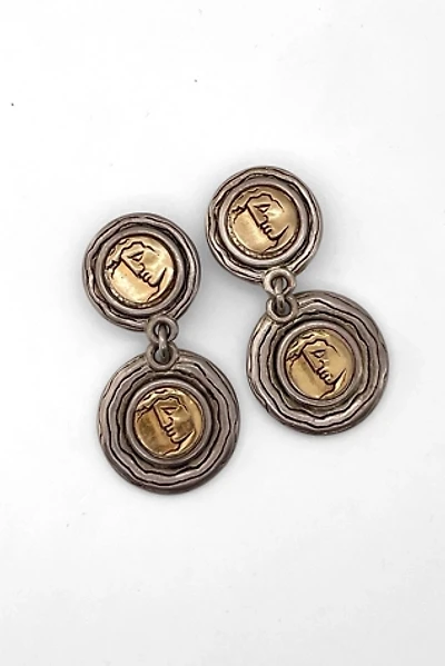 80s Vintage Mixed Metal Large Coin Clip-On Drop Earrings Selected by MARMALADE