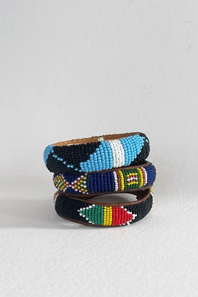Stack of 3 Vintage Beaded Leather Bangles Selected by MARMALADE