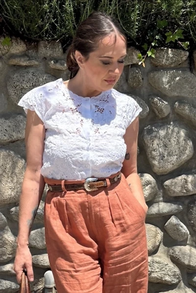 1980s Sleeveless Embroidered Linen Top Selected by Personal Choice