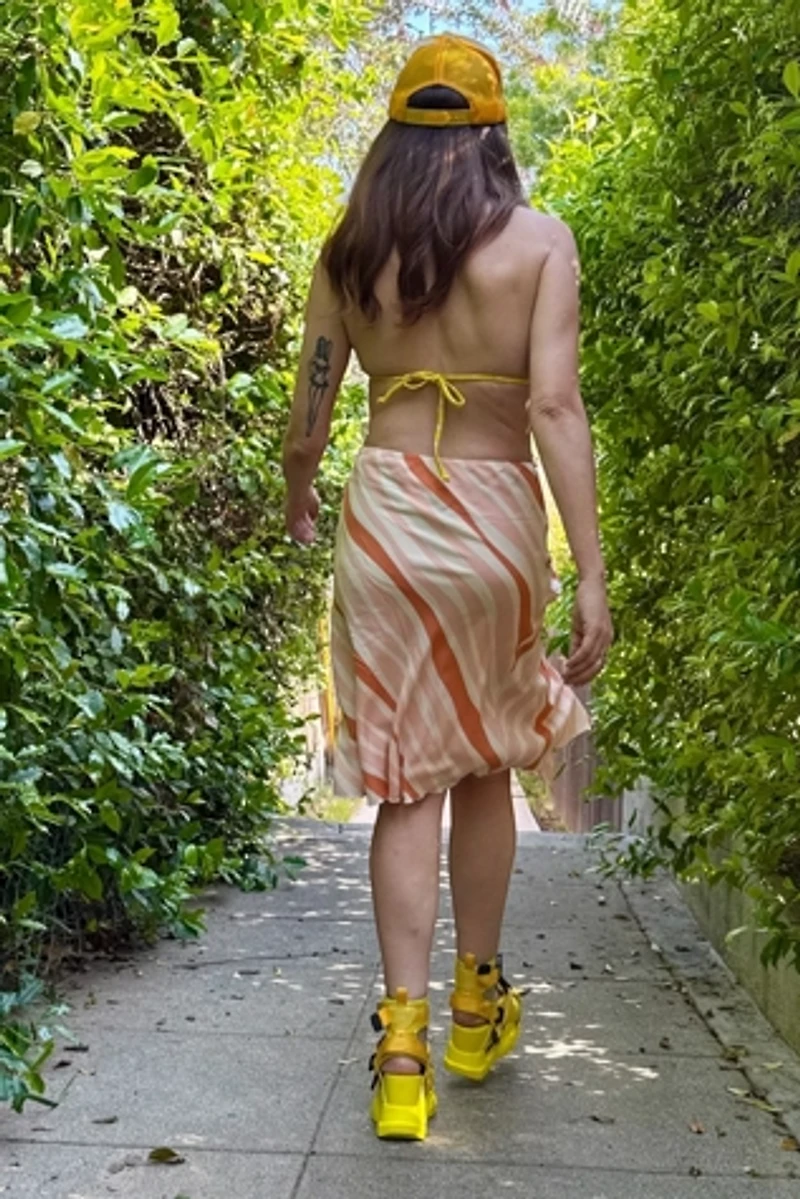 1990s Striped Silk Draped Wrap Skirt Selected by Personal Choice