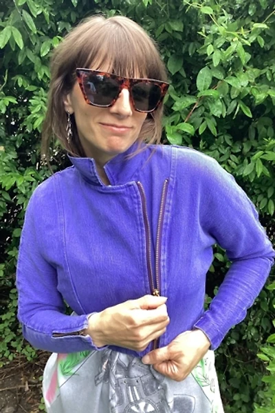 Vintage 1980s Cropped Purple Denim Moto Jacket Selected by Cherry