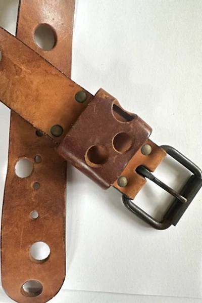 Vintage 1970s Brown Leather Bubble Cut Out Belt Selected by Cherry
