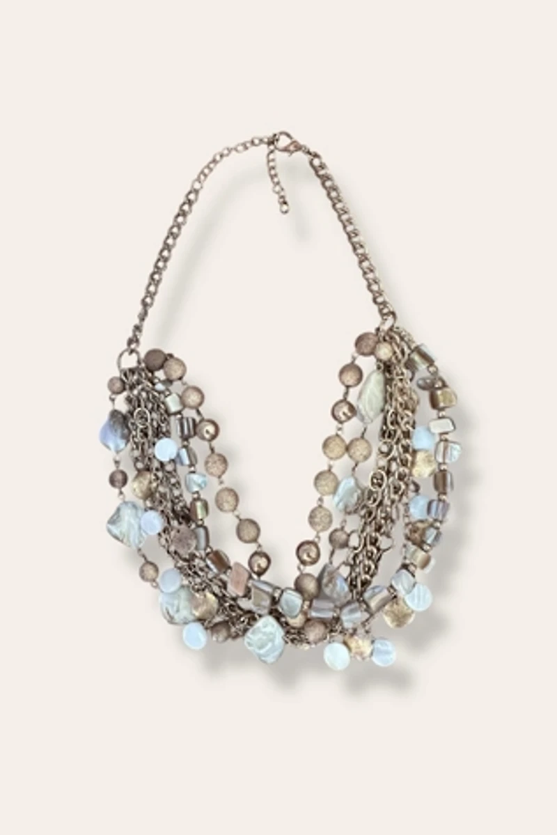 Y2K Gold Tone Layered Beaded Shell Necklace Selected By Afterlife Boutique