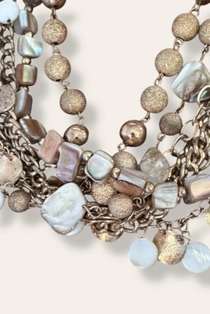 Y2K Gold Tone Layered Beaded Shell Necklace Selected By Afterlife Boutique