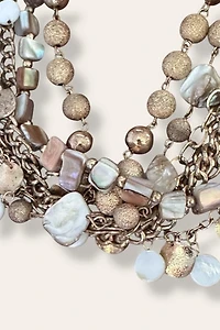 Y2K Gold Tone Layered Beaded Shell Necklace Selected By Afterlife Boutique