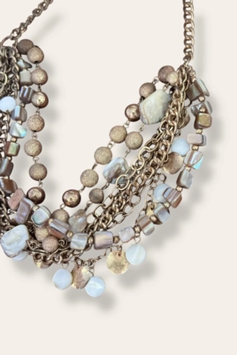 Y2K Gold Tone Layered Beaded Shell Necklace Selected By Afterlife Boutique