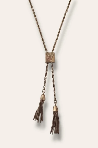 Vintage 1980's Gold Tone Floral Engraved Lariat Necklace Selected By Afterlife Boutique