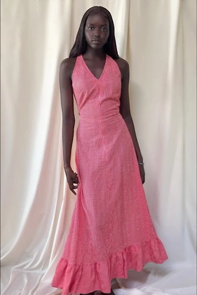 Vintage 1970's Crinkled Gingham Fabric Maxi Dress Selected By Afterlife Boutique