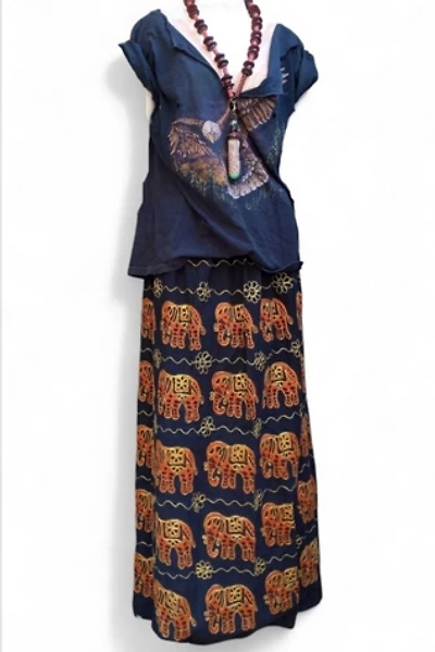 Vintage Hand Blocked Embroidered Skirt Dress Selected by Garbage Soup