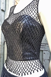 1990's Beaded Black Crochet Tank Selected by Garbage Soup