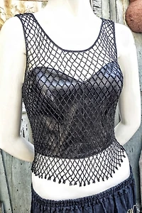 1990's Beaded Black Crochet Tank Selected by Garbage Soup
