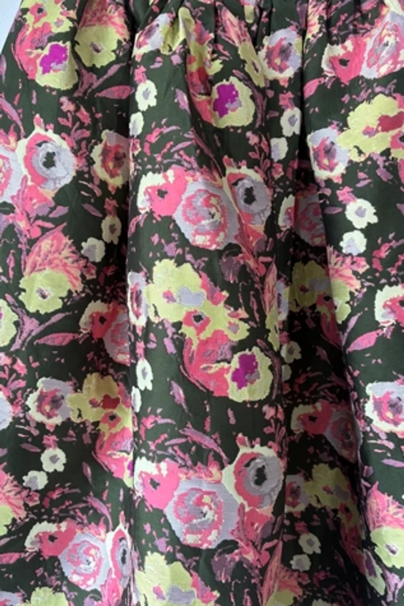 dRA Olive and Pink Floral Brocade Skirt Selected by The Curatorial Dept.