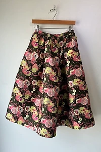 dRA Olive and Pink Floral Brocade Skirt Selected by The Curatorial Dept.