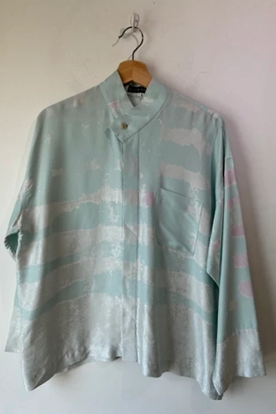 Vintage Shirin Guild Aqua Abstract Print Blouse Selected by The Curatorial Dept.