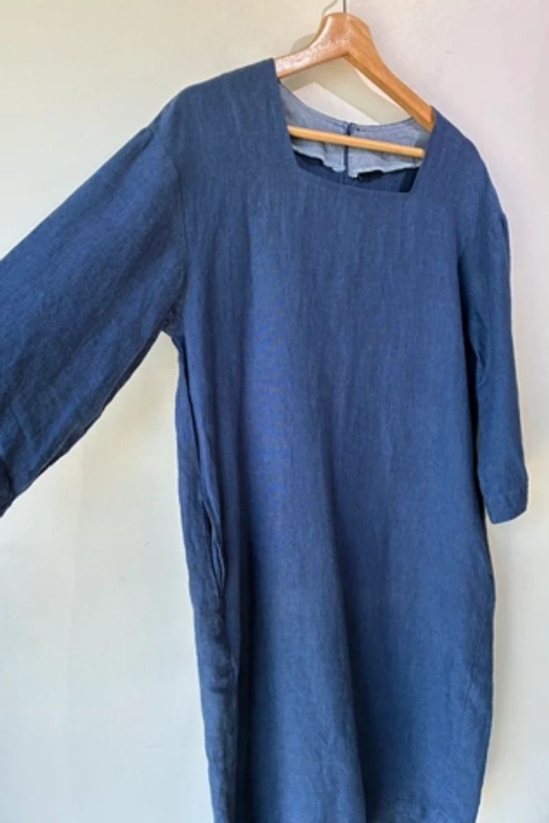 Flax Marine Blue Linen Shift Dress Selected by The Curatorial Dept.