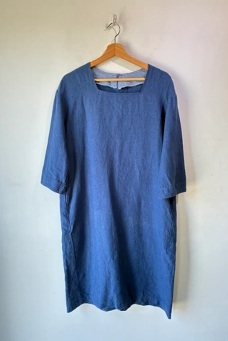 Flax Marine Blue Linen Shift Dress Selected by The Curatorial Dept.