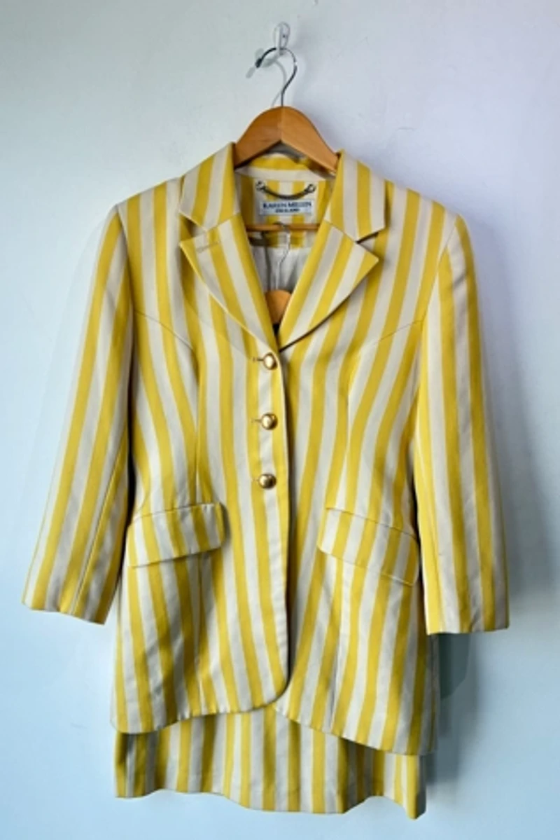Karen Millen Yellow Stripe Two-Piece Skirt Suit Selected by The Curatorial Dept.