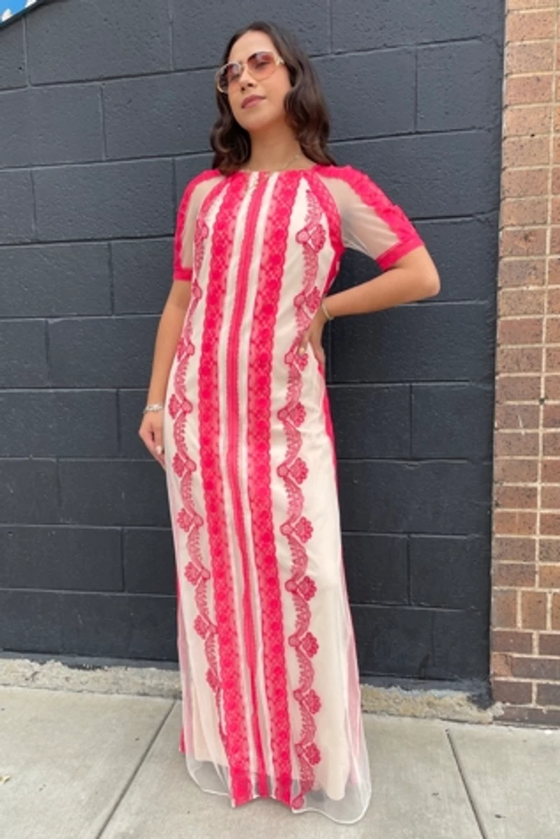 Alice Temperley Stripped Lace Maxi Dress Selected by FernMercantile