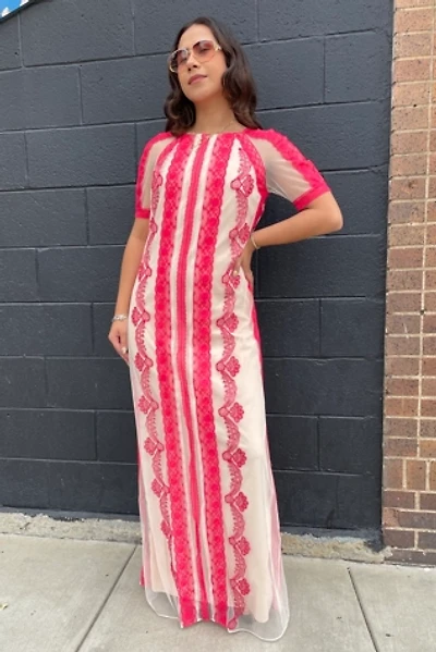 Alice Temperley Stripped Lace Maxi Dress Selected by FernMercantile