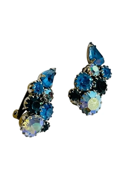 Vintage 1950's Blue Rhinestone Clip Earrings Selected by FernMercantile