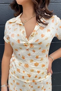 Vintage 1970's Peach Floral Skirt and Top Set Selected by FernMercantile