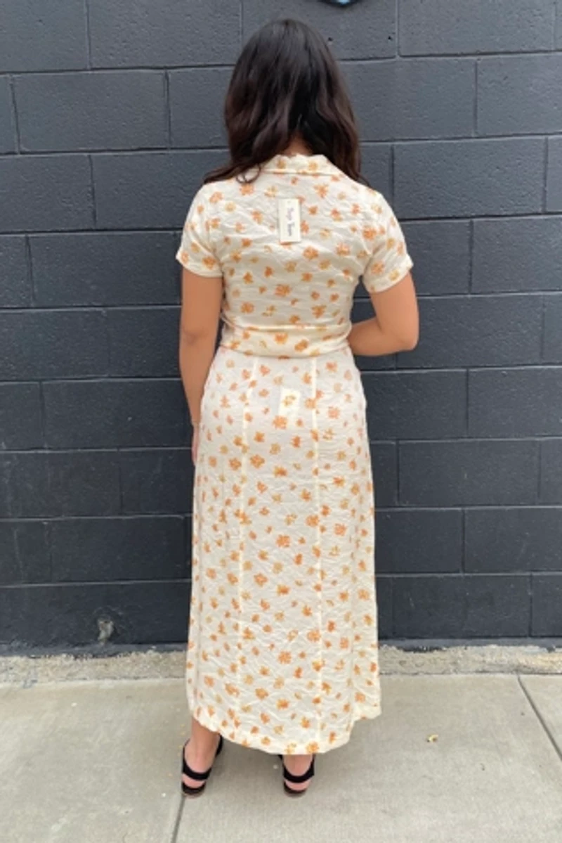 Vintage 1970's Peach Floral Skirt and Top Set Selected by FernMercantile