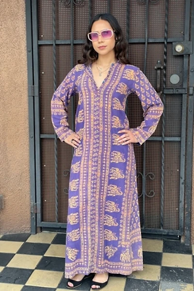 Vintage 1970's Purple Elephant Caftan with Hood Selected by FernMercantile