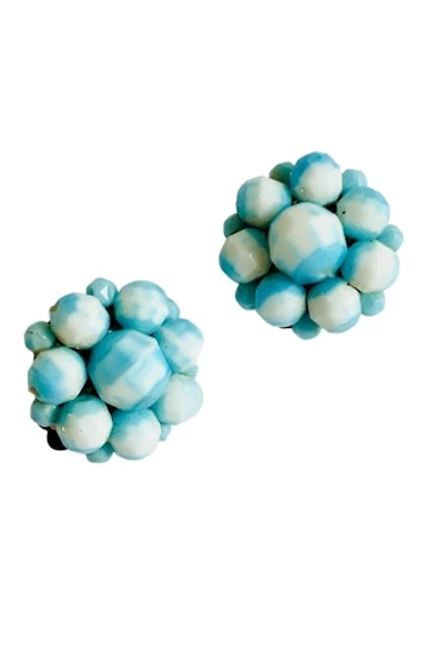 Vintage 1950s Blue Bead Cluster Clip Earrings Selected by FernMercantile