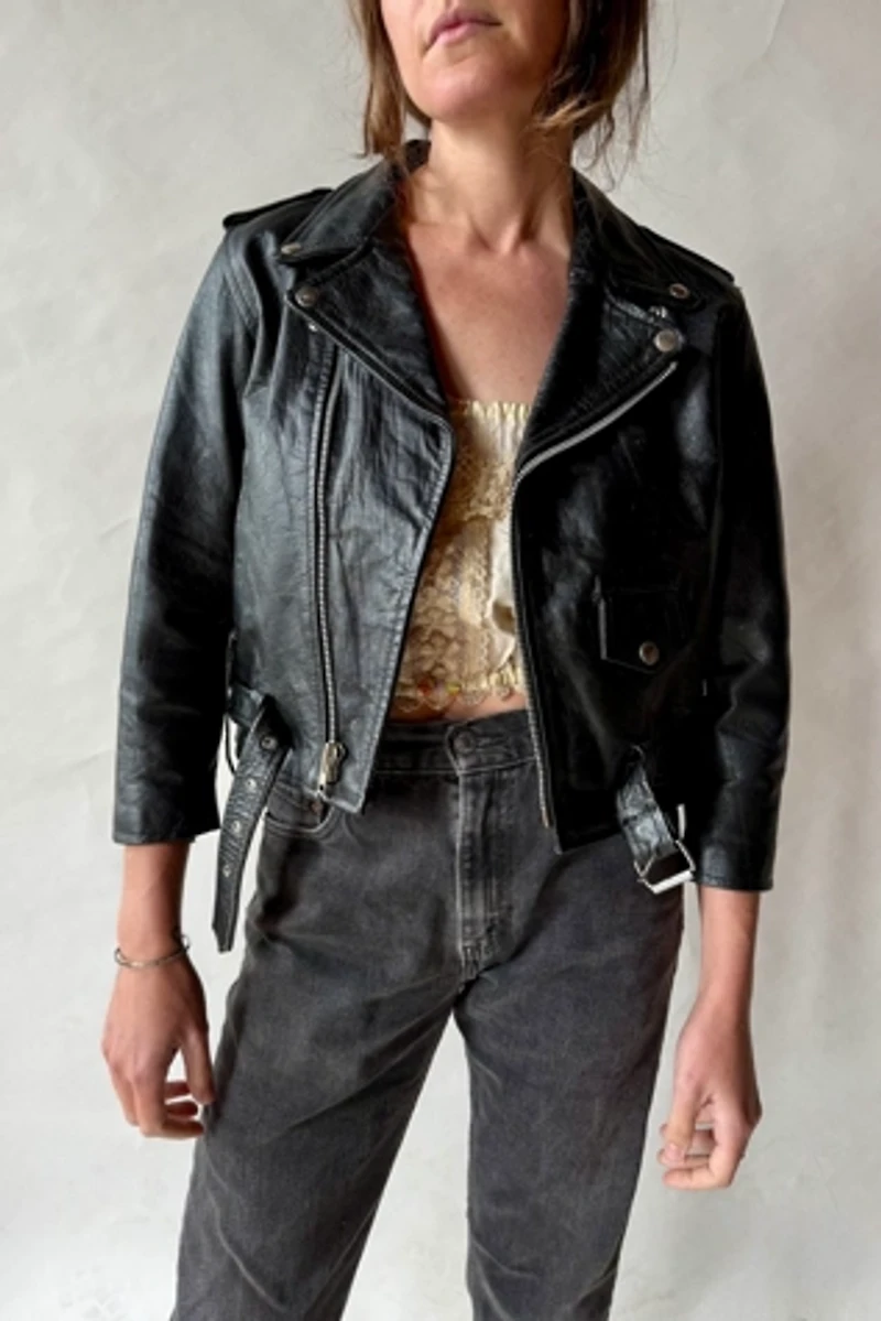 Leather Cropped Moto Jacket Selected by Wax Plant