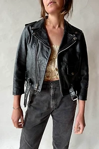 Leather Cropped Moto Jacket Selected by Wax Plant