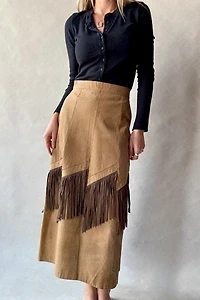 Leather Fringe Maxi Skirt Selected by Wax Plant
