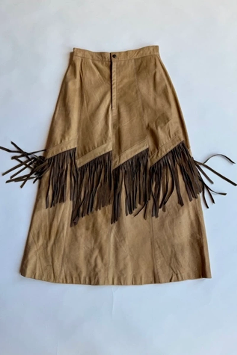 Leather Fringe Maxi Skirt Selected by Wax Plant